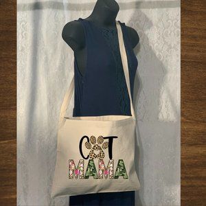 Cat MOM Crossbody Messenger Canvas Tote Bag with Long Straps